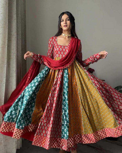 Muslin Cotton Kesh149 1290 Gowns  Printed Fancy Anarkali Long Gowns