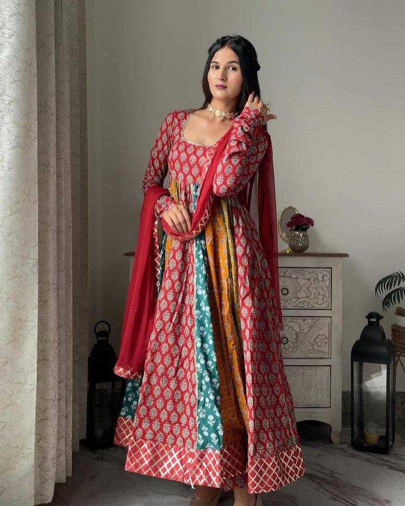 Muslin Cotton Kesh149 1290 Gowns  Printed Fancy Anarkali Long Gowns