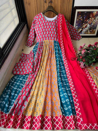 Muslin Cotton Kesh149 1290 Gowns  Printed Fancy Anarkali Long Gowns