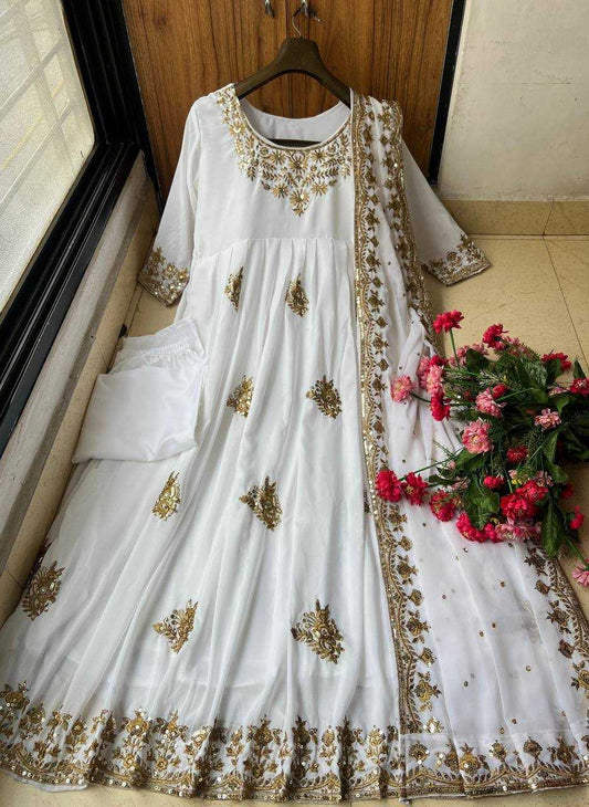 Muslin Cotton Kesh149 1304 Gowns  Embroidery Anarkali Long Work Wedding Gowns