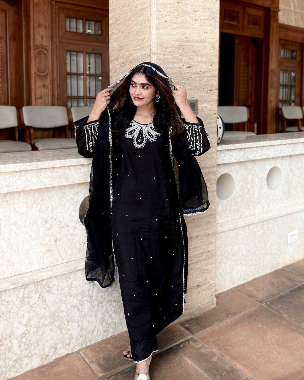 Muslin Cotton Kesh149 1311 Suits & Dresses  Pakistani Embroidery Cotton Palazzo Suits