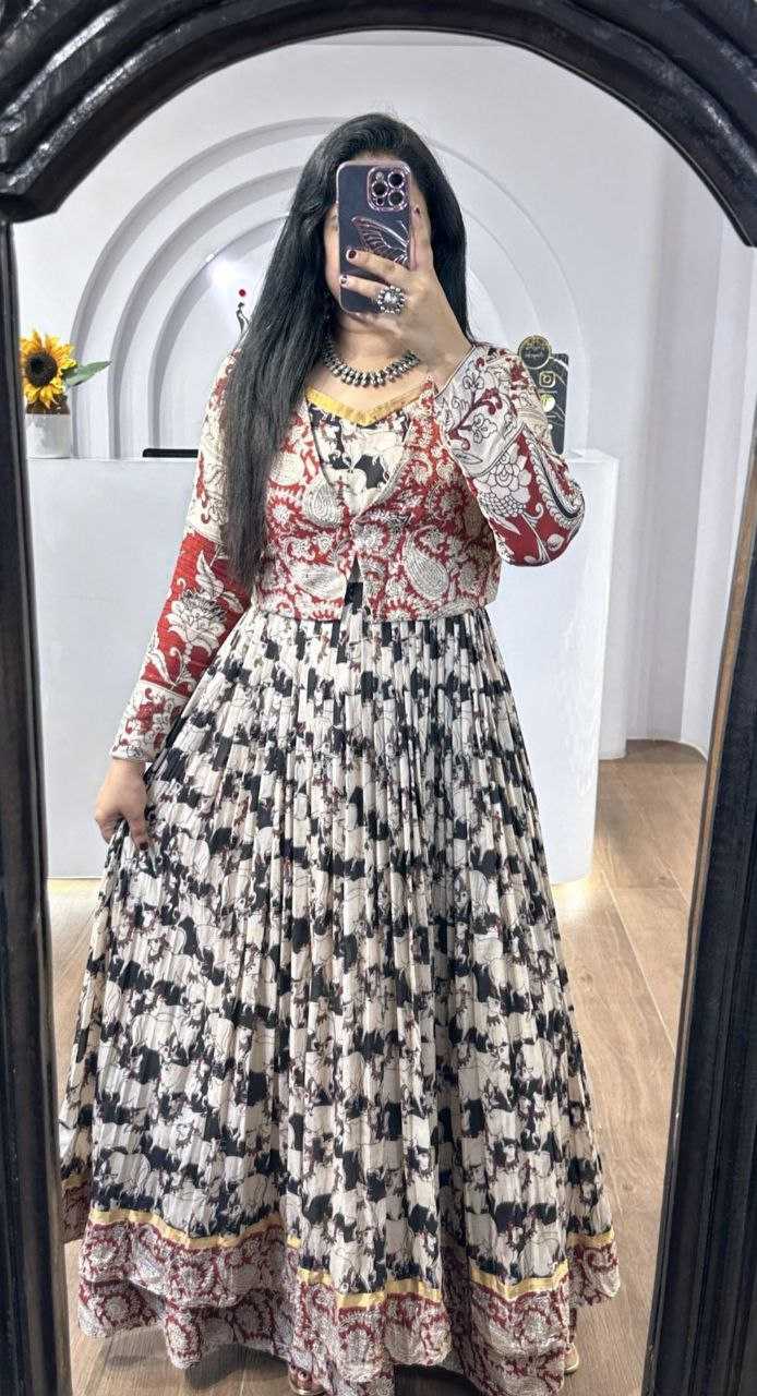 Muslin Cotton Kesh208 097 Gowns  Printed Fancy Anarkali Long Indo-Western Gowns With Jacket