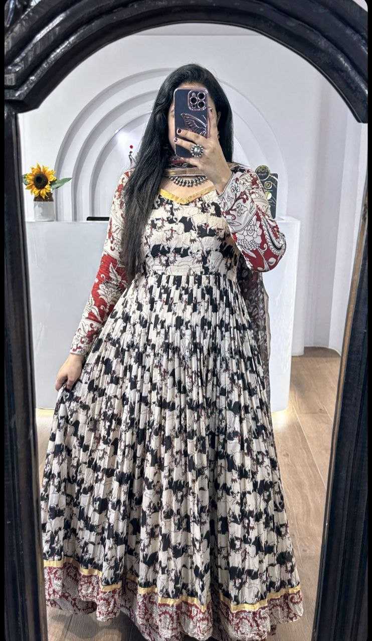 Muslin Cotton Kesh208 097 Gowns  Printed Fancy Anarkali Long Indo-Western Gowns With Jacket