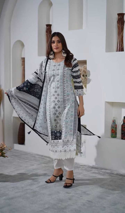 Muslin Kesh164 G54 Suits & Dresses  Printed Long Kurti White Salwar Suits Manufacture