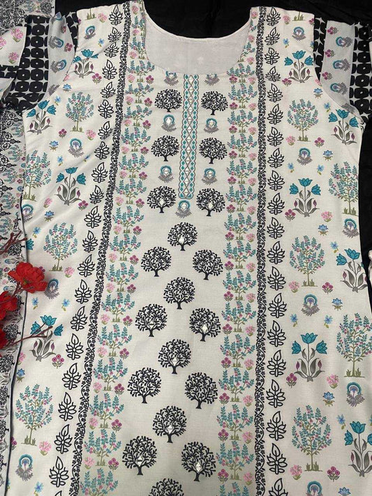 Muslin Kesh164 G54 Suits & Dresses  Printed Long Kurti White Salwar Suits Manufacture