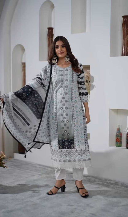 Muslin Kesh164 G54 Suits & Dresses  Printed Long Kurti White Salwar Suits Manufacture