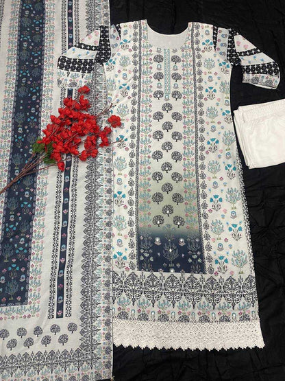 Muslin Kesh164 G54 Suits & Dresses  Printed Long Kurti White Salwar Suits Manufacture