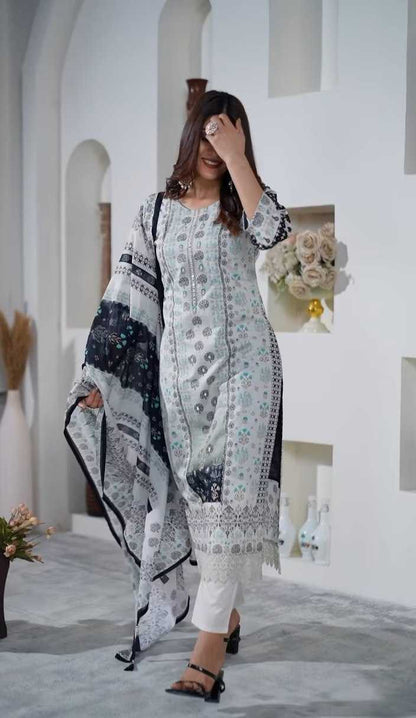 Muslin Kesh164 G54 Suits & Dresses  Printed Long Kurti White Salwar Suits Manufacture