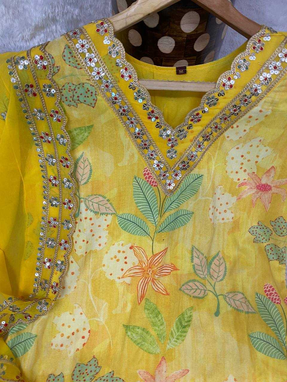 Muslin Kesh164 G60 Suits & Dresses  Printed Long Kurti Yellow Salwar Embroidry Suits Manufacture