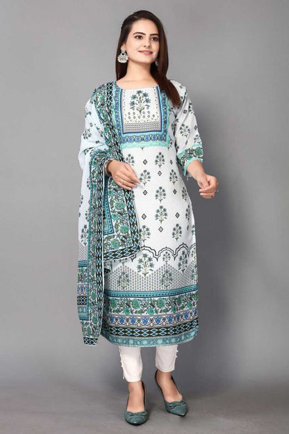 Muslin Kesh164 G63 Suits & Dresses  Printed Long Kurti White Salwar Suits Manufacture