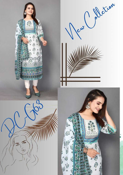 Muslin Kesh164 G63 Suits & Dresses  Printed Long Kurti White Salwar Suits Manufacture