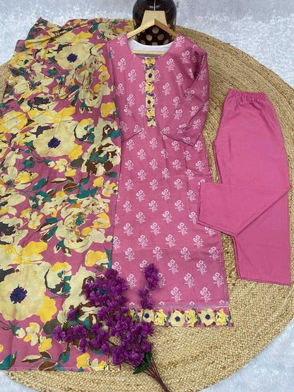 Muslin Kesh164 G68 Suits & Dresses  Printed Ladies Long Kurti Pink Salwar Suits Manufacture