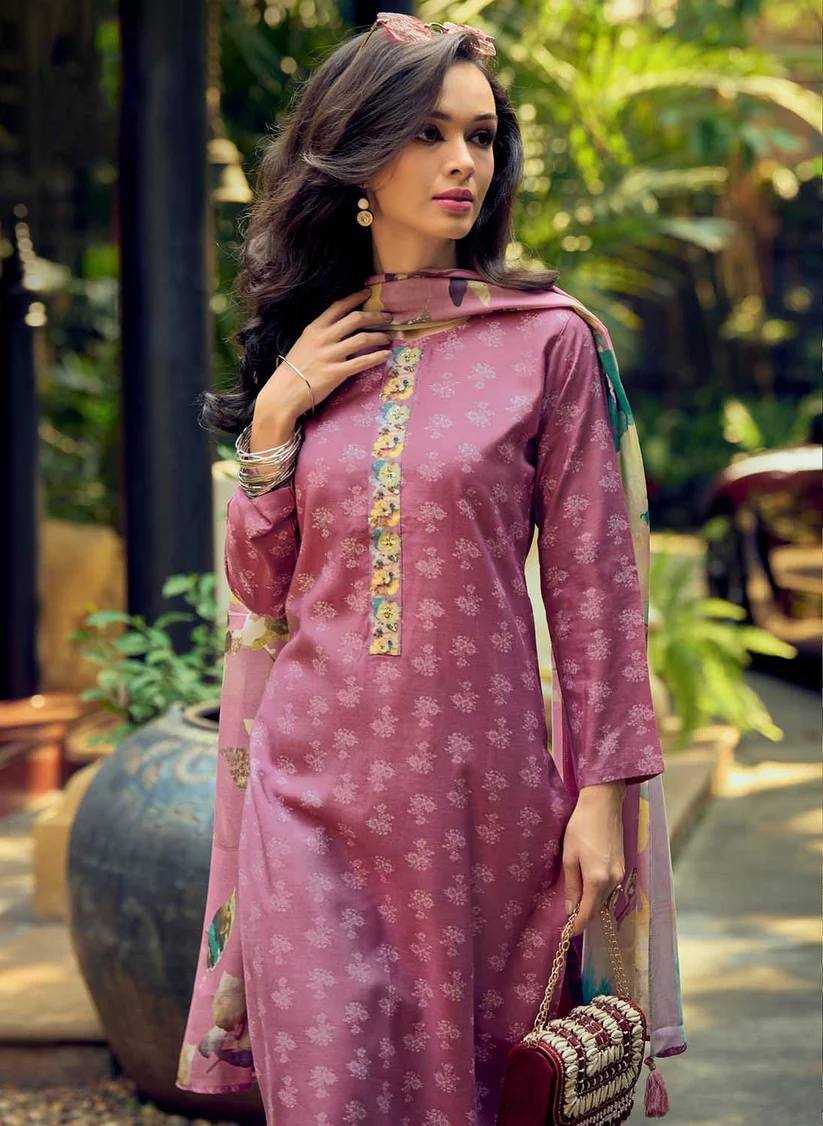 Muslin Kesh164 G68 Suits & Dresses  Printed Ladies Long Kurti Pink Salwar Suits Manufacture