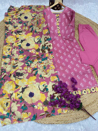 Muslin Kesh164 G68 Suits & Dresses  Printed Ladies Long Kurti Pink Salwar Suits Manufacture