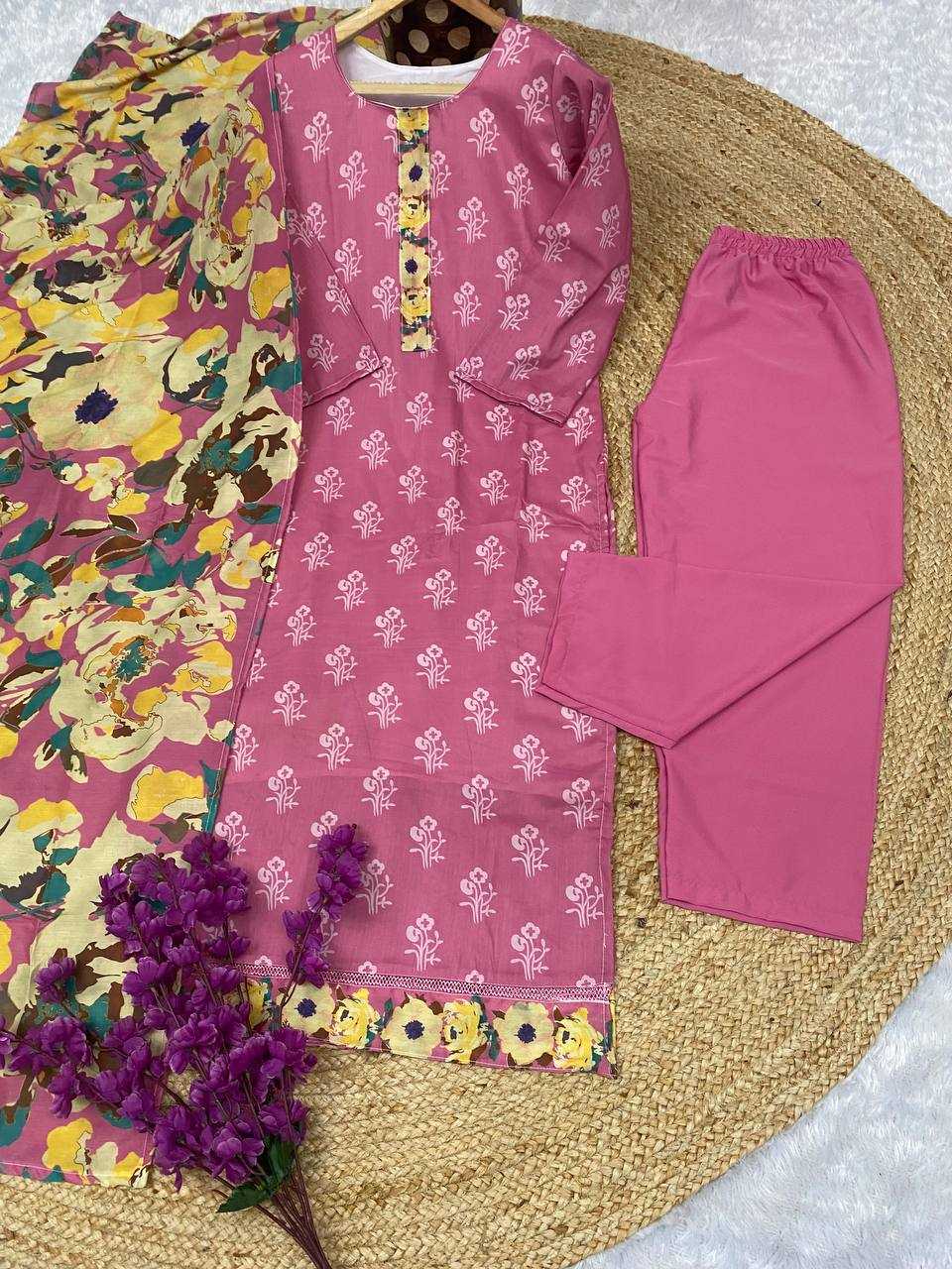 Muslin Kesh164 G68 Suits & Dresses  Printed Ladies Long Kurti Pink Salwar Suits Manufacture