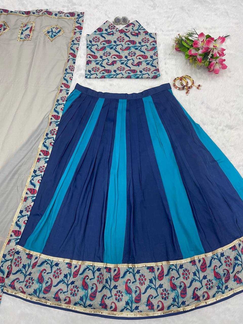 Muslin Kesh224 199 Lehengas  Printed Lehenga With Dupatta  Lehenga With Blouse Blue Lehengas