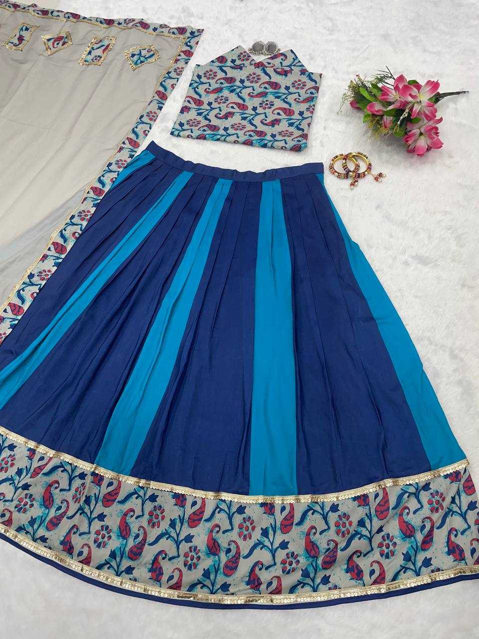 Muslin Kesh224 199 Lehengas  Printed Lehenga With Dupatta  Lehenga With Blouse Blue Lehengas