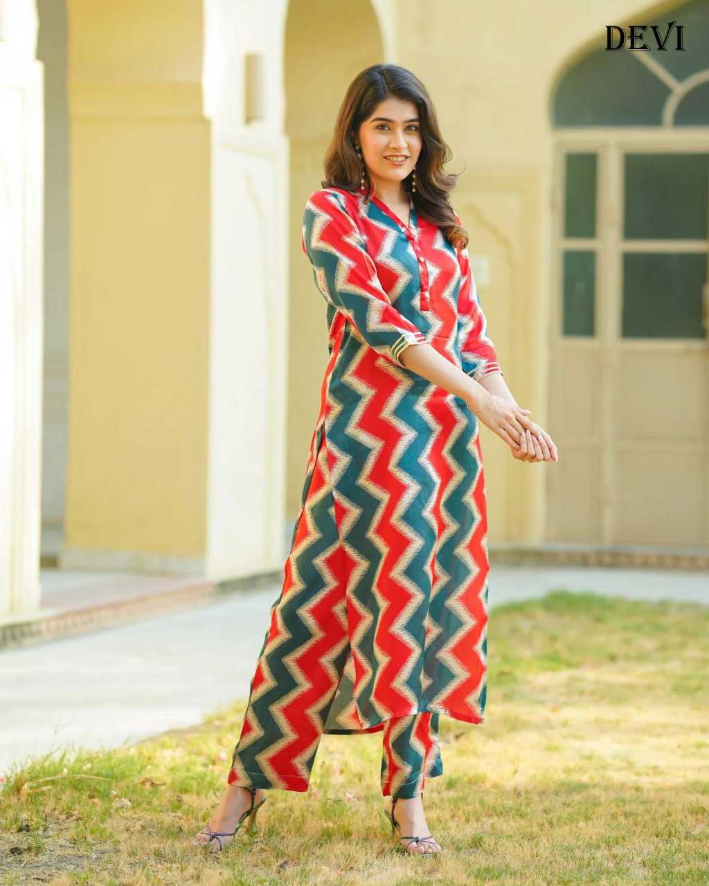 Muslin Rin131 501 Kurtis  Long Printed Kurti With Pant V-Neck Kurtis