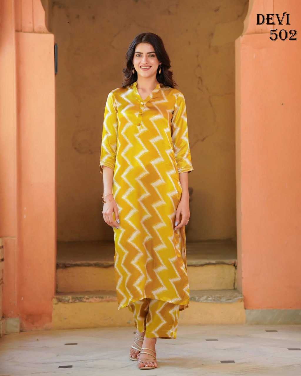 Muslin Rin131 501 Kurtis  Long Printed Kurti With Pant V-Neck Kurtis