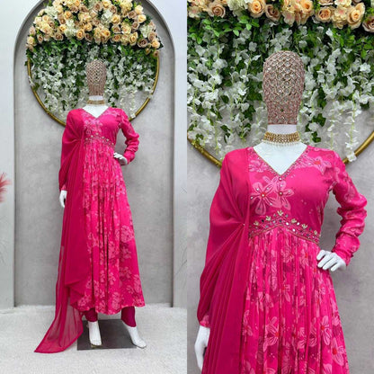 Muslin Rin133 1390 Suits & Dresses  Alia Cut Printed Georgette Anarkali Party Wear Suits