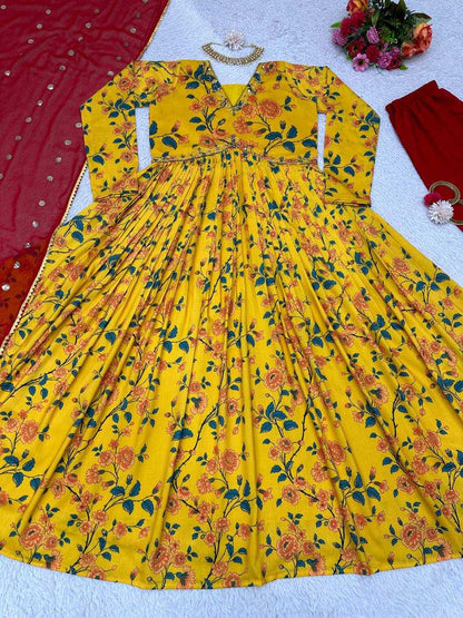 Muslin Rin133 1398 Gowns  Printed Fancy Anarkali Long Gowns