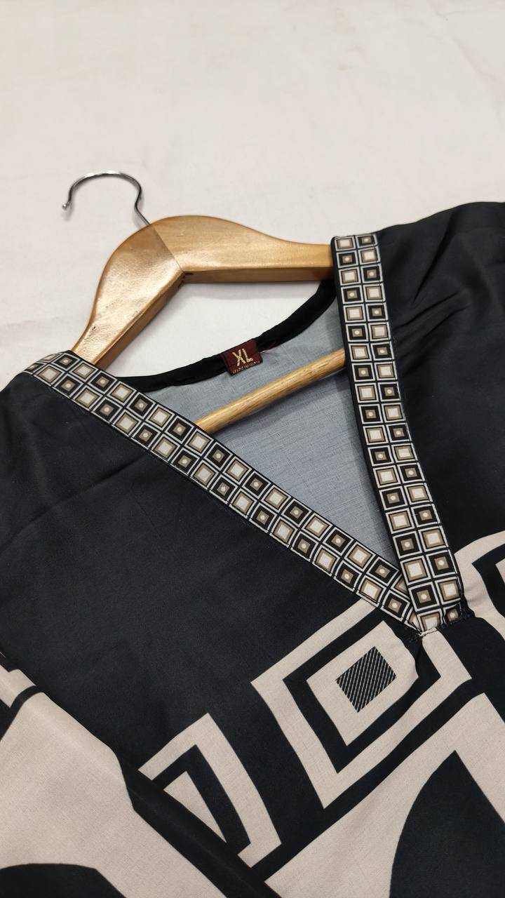 Muslin Silk Rin131 019 Suits & Dresses  Printed Ladies Silk Long Kurti Black Salwar Suits