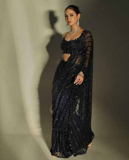 Net Kesh130 3430 Sarees  Party Wear Net Work Embroidered Sequins Work Cutwork Sarees