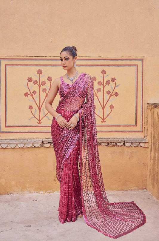 Net Kesh130 3436 Sarees  Net Party Wear Embroidered Sequins Work Fancy Sarees