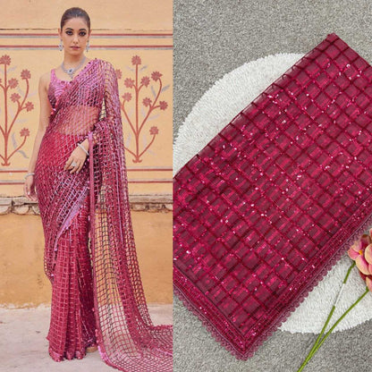 Net Kesh130 3436 Sarees  Net Party Wear Embroidered Sequins Work Fancy Sarees