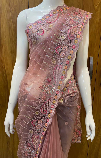 Net Rin109 Rbc39 Sarees  Net Embroidered Cutwork Viscose Sarees