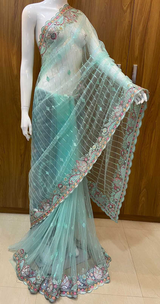 Net Rin109 Rbc39 Sarees  Net Embroidered Cutwork Viscose Sarees