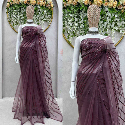 Net Rin133 464 Sarees  Fanct Sequence Net Work Designer Sarees