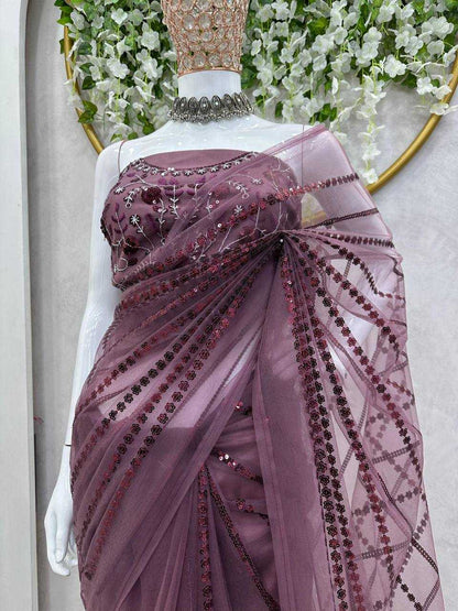 Net Rin133 464 Sarees  Fanct Sequence Net Work Designer Sarees