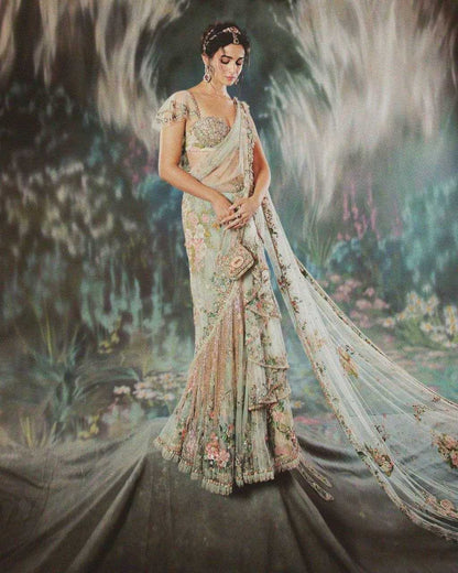 Organza Kesh130 3418 Sarees Bollywood Collections  Organza Printed Work Embroidered Alia Bhatt Sarees