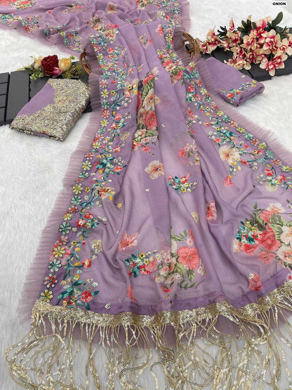 Organza Kesh130 3418 Sarees Bollywood Collections  Organza Printed Work Embroidered Alia Bhatt Sarees