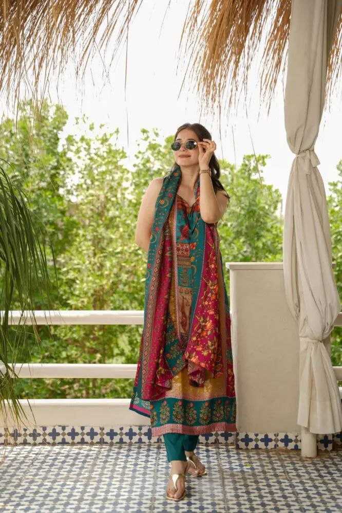 Organza Kesh154 1129 Suits & Dresses  Ladies Kashmiri Printed Ladies Party Wear Zari Work Suits