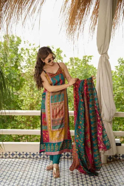 Organza Kesh154 1129 Suits & Dresses  Ladies Kashmiri Printed Ladies Party Wear Zari Work Suits