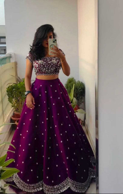 Organza Kesh176 142 Lehengas  Embroidered Lehenga With Dupatta Lehenga With Blouse Purple Lehengas