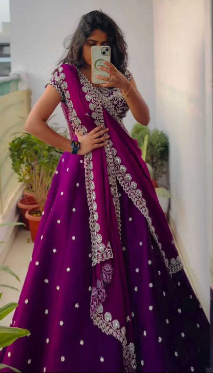 Organza Kesh176 142 Lehengas  Embroidered Lehenga With Dupatta Lehenga With Blouse Purple Lehengas