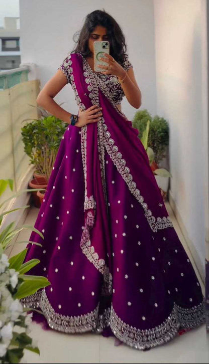 Organza Kesh176 142 Lehengas  Embroidered Lehenga With Dupatta Lehenga With Blouse Purple Lehengas