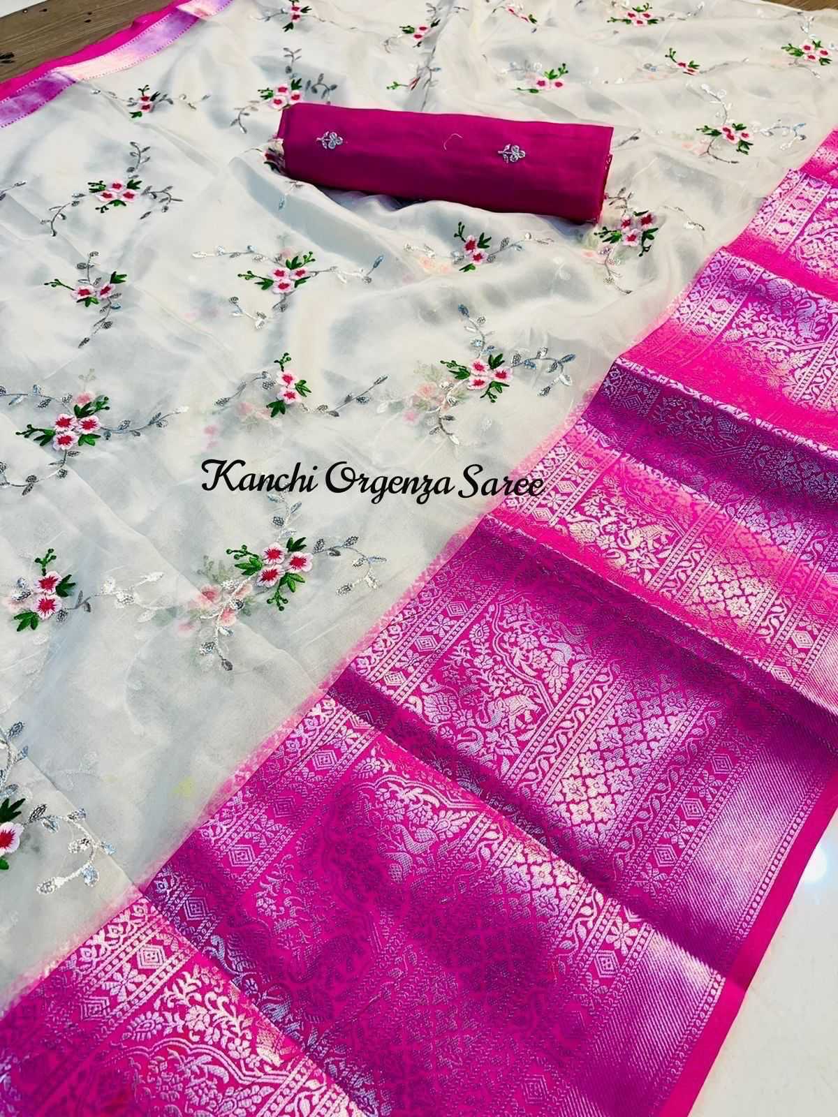 Organza Kesh195 Krf19 Sarees  Organza Printed Kanchipuram Zari Border Sarees