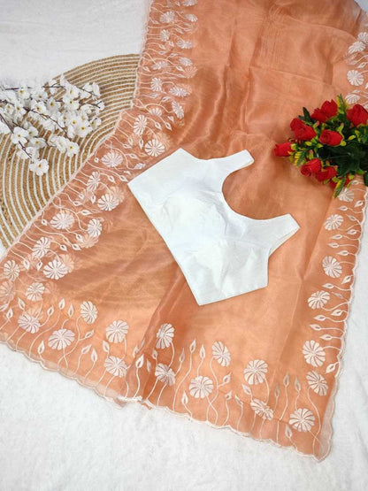 Organza Kesh208 073 Sarees  Organza Fancy Embroidered Cutwork Sarees