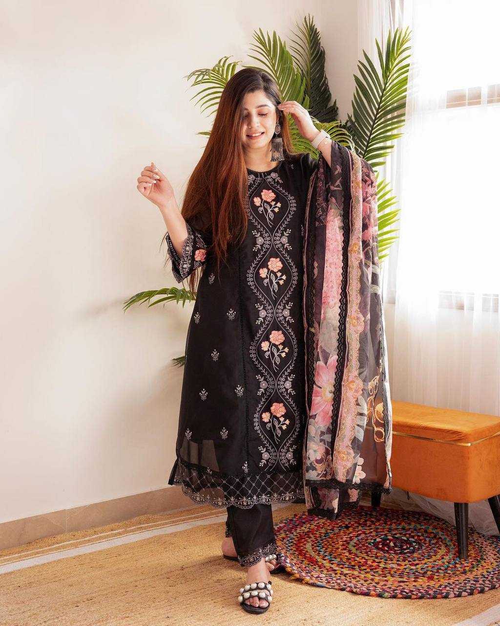 Organza Kesh211 Ldy37 Suits & Dresses Islamic Clothing  Ladies Pakistani Embroidery Long Kurtis Suits