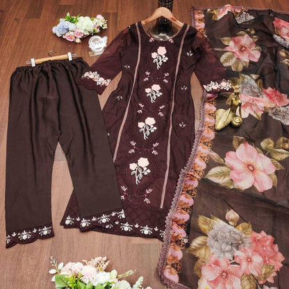 Organza Kesh211 Ldy37 Suits & Dresses Islamic Clothing  Ladies Pakistani Embroidery Long Kurtis Suits