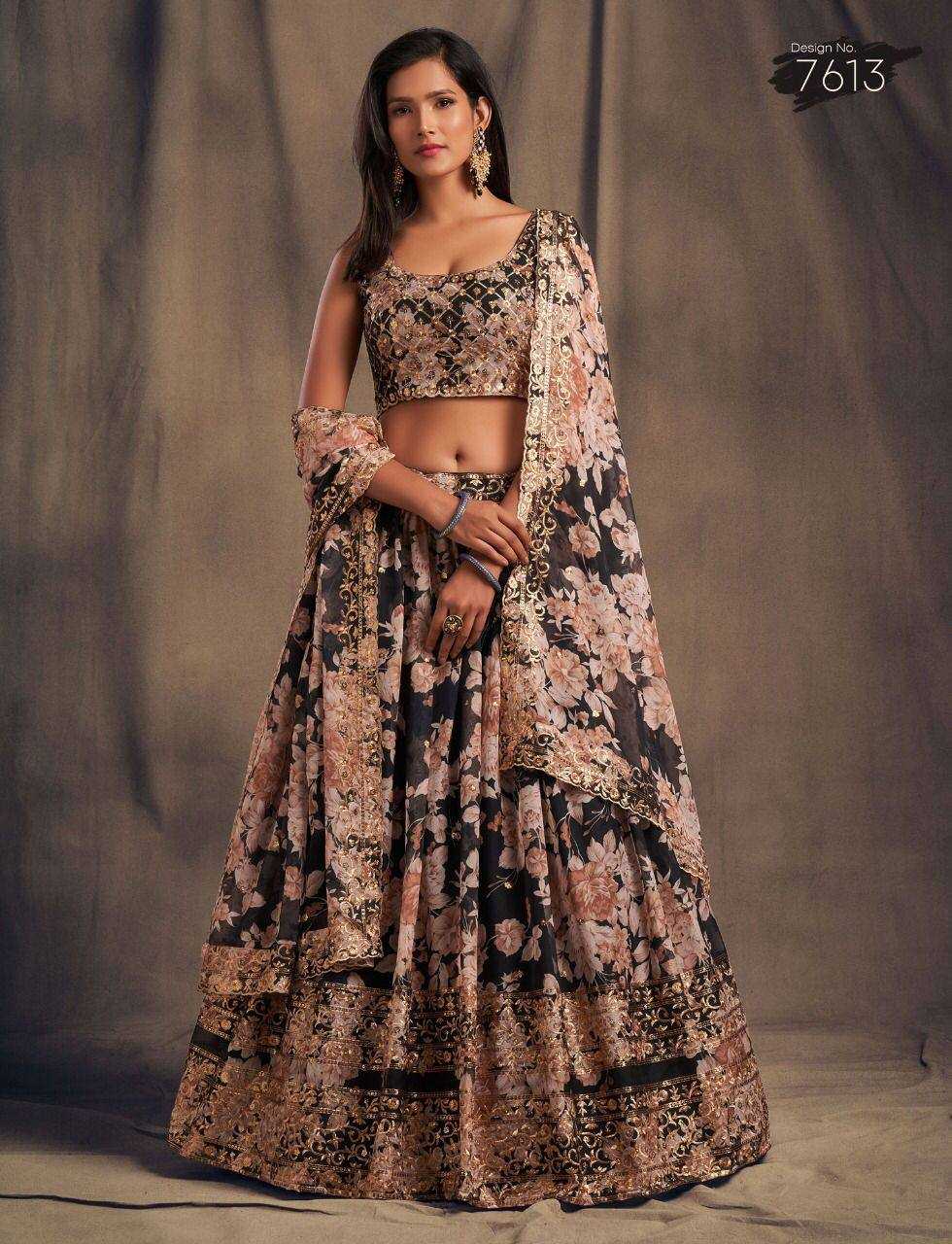 Organza Ksb 7619 Lehengas  Traditional Printed Embroidered Lehengas