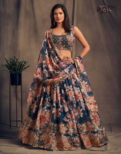 Organza Ksb 7619 Lehengas  Traditional Printed Embroidered Lehengas