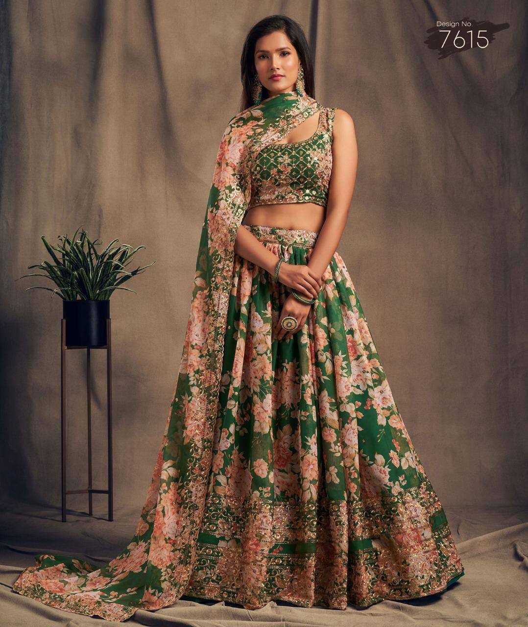 Organza Ksb 7619 Lehengas  Traditional Printed Embroidered Lehengas