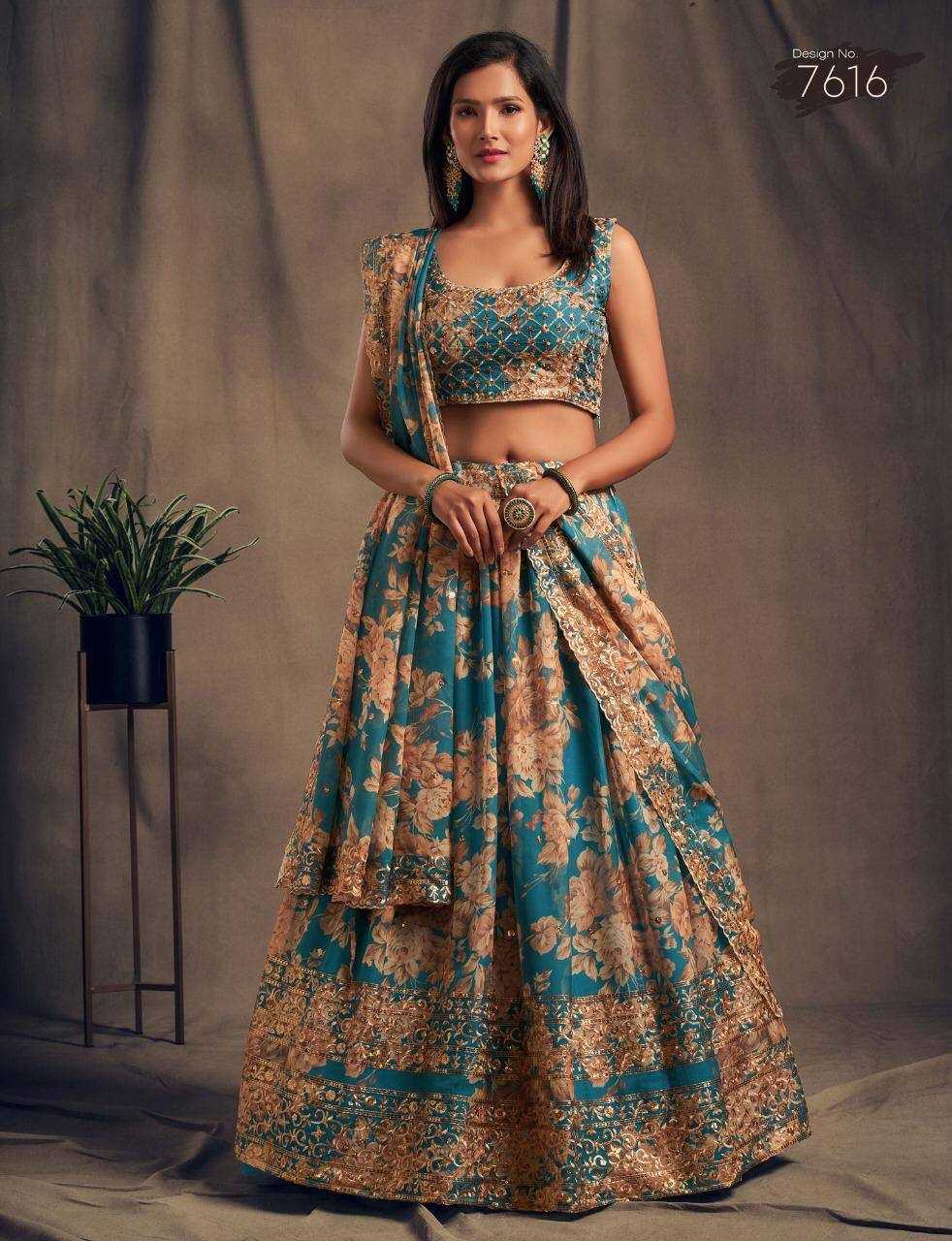 Organza Ksb 7619 Lehengas  Traditional Printed Embroidered Lehengas