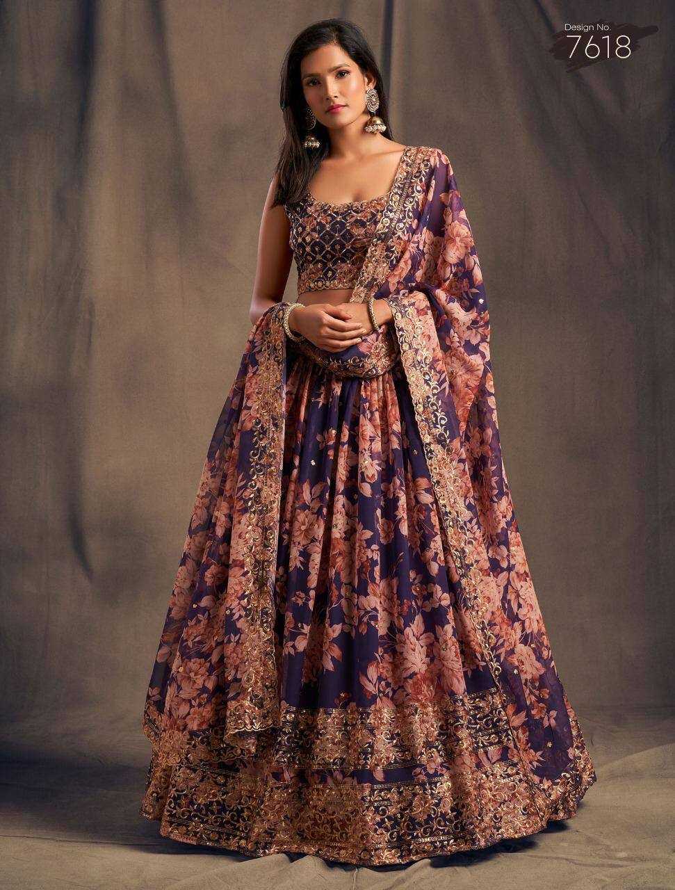 Organza Ksb 7619 Lehengas  Traditional Printed Embroidered Lehengas