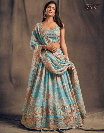 Organza Ksb 7619 Lehengas  Traditional Printed Embroidered Lehengas